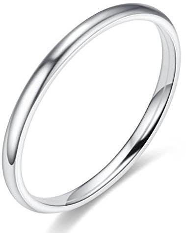 BCughia Eheringe, Ringe Vintage Silber Rostfreier Stahl 2mm Bequemes Passformdesign Engagement Ringe Damen Größe 45(14.3)