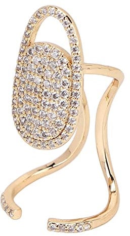 ZJchao Rhinestone Fingernail Ring, Nail Art Decoration Cover for Parties, Jewelry Gift (Golden)