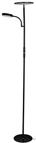 BEL AIR HOME - Lampadaire LED Salon Lagos 15W + 10W, Lumière Naturelle 4000K, Design Moderne en Métal, Interrupteur sur Pied, Idéal pour Salons et Espaces Lecture - (NOIR)
