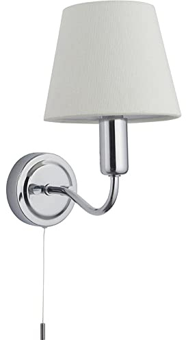 Loops Bathroom Wall Light Fitting - Chrome Plate & Ivory Fabric Shade - Modern | Steel & Fabric Construction - Bulb Not Included - Requires 3W LED G9 - Non-Dimmable Lighting