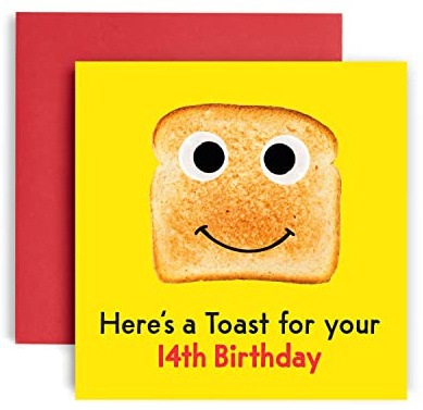 Huxters 14th Birthday Card – Funny Birthday Cards for Women and Men – Here’s a Toast Happy Birthday Card – Paper Birthday Card for Him and Her – Carbon Neutral Toast Birthday Card and Envelope (14th)