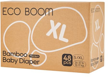 ECO BOOM Diapers, Viscose from Bamboo Diapers, Natural Soft Disposable Nappies for Infant, Size 5 Suitable for 26 to 37lb (X-Large - 48 Count)