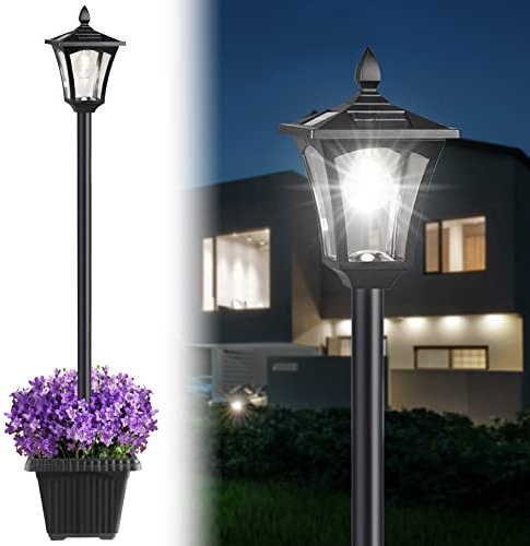 Suponar 70 Solar Lamp Post Light, Solar Light Post Outdoor Waterproof with Planter, Pole Lighting Outside for Porch Yard Driveway Garden Patio Decor, Cool White