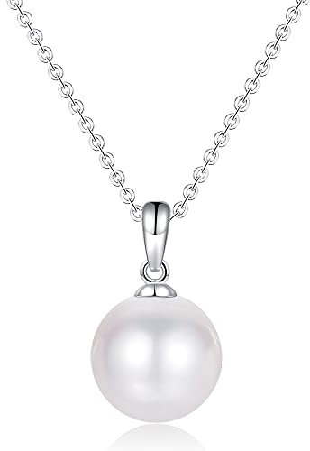 LUCKMORA Perlenkette Damen Sterling Silber 925 Süßwasserperlen Runde Echt Perle Choker Halskette Süßwasser-Zuchtperlen Halsband Ketten Raffinierte Größenverstellung (G-9.5mm)