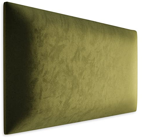Muralo Wandkissen Gepolstert, Samt, Wandpolster - 50x30 cm, Olivgrün | Wandpaneel, ideal als Bettkopfteil oder Lendenkissen - für Schlafzimmer und Wohnzimmer, einfache Anbringung mit Montagekleber
