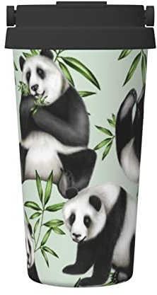 Panda Bamboo Travel Mug Insulated Coffee Cup Stainless Steel Travel Cup With Leakproof Lid For Hot And Cold Water Coffee And Tea (500ml)