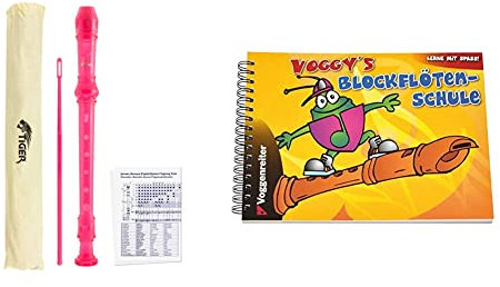 TIGER REC7-PK Diskant/Sopran Schulblockflöte mit Tasche - Rosa & Voggy's Blockflötenschule: Für Sopran-Blockflöte in C. Lerne mit Spaß!. Mit Übungtipps und Noten der beliebtesten Kinderlieder