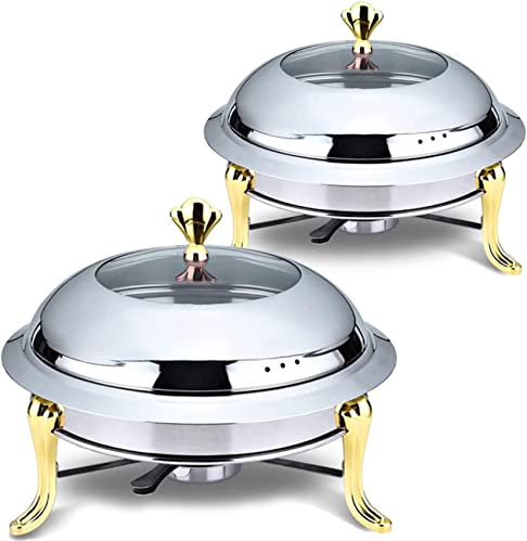 ACiyD 2 Pcs Stainless Steel Chafing Dish Set, Stainless Steel Round Chafing Dish Set Round Table Food Warmer, Catering Buffet Mini Hot Pot Outdoor Picnic Household