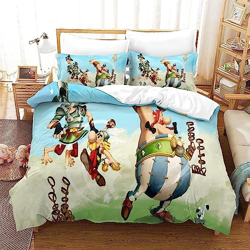 Zbeiba Bettwäsche 135x200 Bettbezug Set Astarix Anime Muster Bettwäsche Sets Weiche Mikrofaser Bettbezug 2 Kissenbezüge für Kinder Jugen(A6,135x200cm+2x80x80cm)