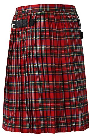 Jupe plissée classique à carreaux écossais - Robe vintage plissée - Point contrasté médiéval - Jupe plissée traditionnelle écossaise, rouge, XXL