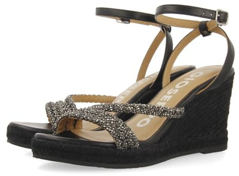 GIOSEPPO Sandalias DE Piel Color Negro con Tiras con PEDRERÍA Y CUÑA Alta DE Yute para Mujer MENFI