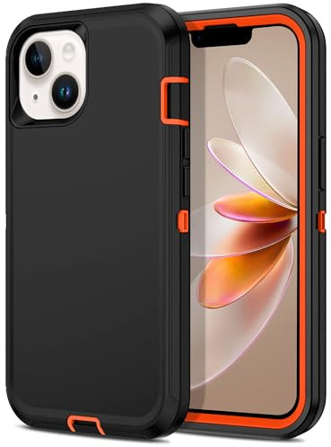 Hucasok Compatible with iPhone 14 Case Shockproof Rugged Full Body Protection Heavy Duty Dust/Drop Proof 3-Layer Cover Case for Apple iPhone 14 Case 6.1 inch 2022,Black/Orange