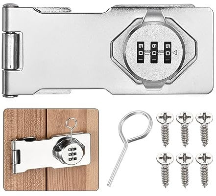 uxcell Password Hasp Locks, Cabinet Door Combination Lock, Barn Door Lock Latch for Small Doors, Cabinets, Barn Door, Bathroom, Outdoor, Etc, Silver