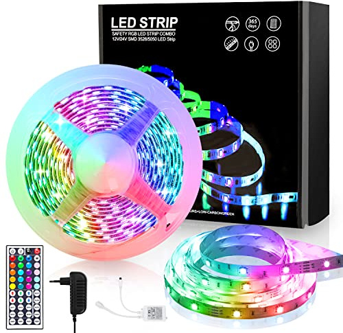 Cecaylie LED Streifen, LED Strip 5m, RGB LED Streifen Selbstklebend mit 44-Tasten-Fernbedienung, Dimmbar LED Band für Zuhause, Schlafzimmer, Küche, Partei