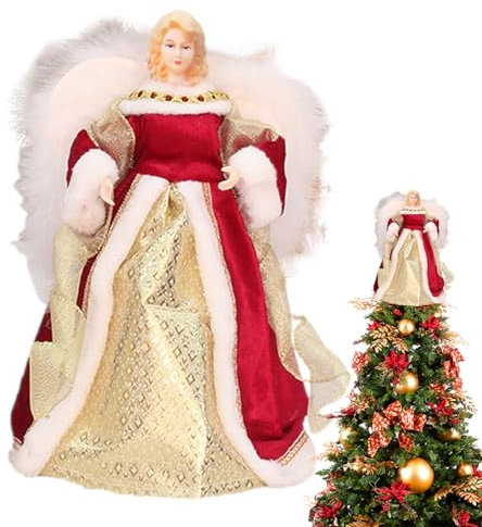 CAMEIRGOU Puntale Per Albero Di Natale-Angelo Per Albero Di Natale,Ciondolo Natalizio A Forma Di Angelo, Per Albero Di Natale A Forma Di Angelo,Ornamenti Albero Di Natale Puntale E Festività (rosso)