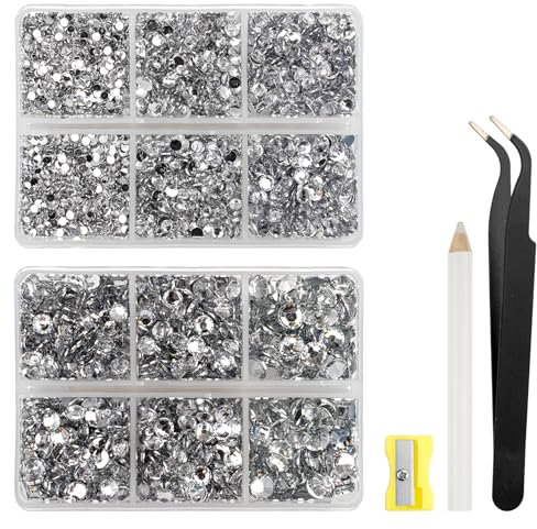 Hopton Strasssteine, 6500 Stück Glitzersteine, Kristall Strasssteine für Textilien, Rhinestones mit Wachsstift, Spitzer, Pinzette, Glitzersteine Zum Basteln für Make-Up, Schmuckherstellung, Nägel