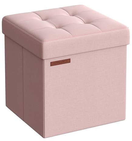 SONGMICS 38 cm Sitzbank mit Stauraum, klappbare Sitztruhe, Aufbewahrungsbox, Fußbank, pastellrosa LSF027R01
