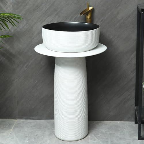 HARELA Lavabo sur Pied en céramique, lavabo sur Colonne de Salle de Bain, évier à Colonne sculpté à la Main, lavabo d'art de Style Industriel, lavabo sur Pied pour Balcon de vestiaire (Color : White)