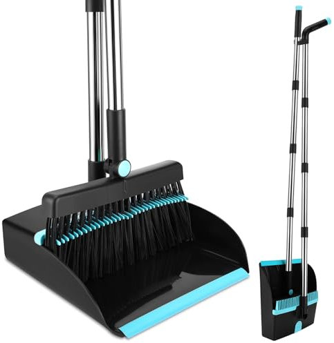 Gowkeey Escoba y Recogedor Plegable, Recogedor Plegable de Pie y Escoba con Giratorio de 180 Grados Cabeza para el Barrido de Limpieza del Hogar (Negro Azul)