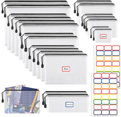 36 Stück Dokumententasche mit Reißverschluss A4 A5 A6 B4 B5 B6 B8, Wasserdicht Reißverschluss Dokumententaschen, Datei Tasche Zipper Tasche Mesh Plastic Zip Bag für Büros Schule