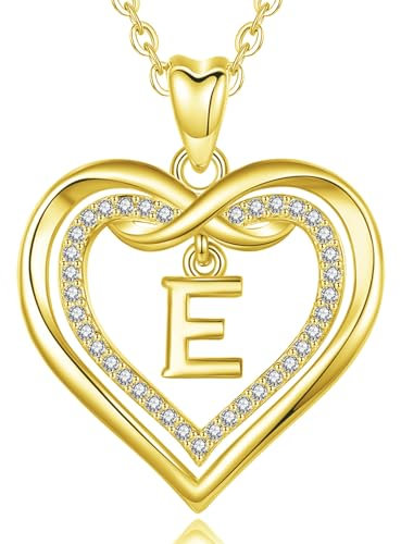 AEONSLOVE Kette mit Buchstaben E Kupfer Gold Herz Buchstaben Anhänger Halskette Damen mit Buchstaben Kette mit Namen Frauen Mädchen Initialen Alphabet Schmuck Geschenk Letter Necklace