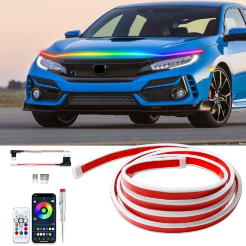 DREAMIZER 180cm Luz de Circulación Diurna Universal para Automóvil, Tira de Luz RGB para Capó de Automóvil, Luz Multicolor Impermeable Flexible Kit de Inicio de Escaneo para SUV, Camión