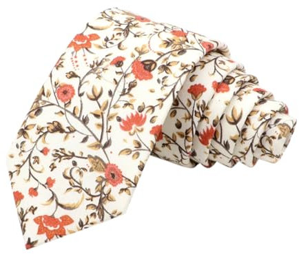 DB Dickie Bow – schmale Luxus-Krawatte aus Baumwolle für Herren (Stauborange, Creme und Moosgrün mit Blumenmuster)