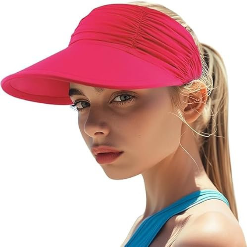 Baynetin Visera Mujer, Anti UV Gorra, Plegable Sombrero De Playa, Deportiva Protección UV, Duplica Protección de Piel, Sombrero de Sol para Juego, Deportivas para Exteriores (Z_Rosa Rojo)