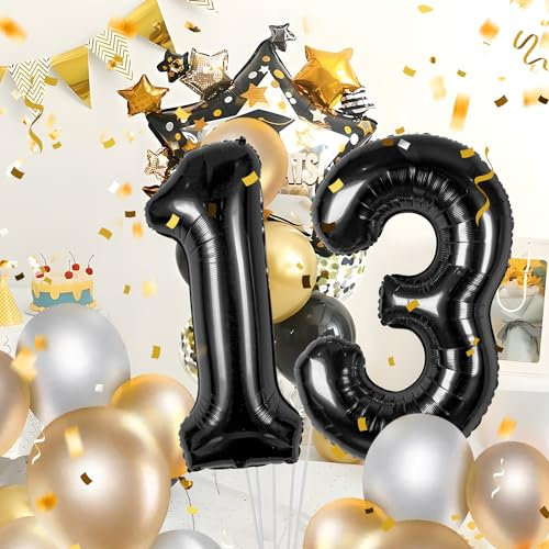 Geburtstag zahlen luftballon 13 jahre | Schwarz Folienballon 13 XXL -Riesen Folienballon in 40 - 101cm Geburtstagsdeko - Ballon Zahl Deko zum Geburtstag .Fliegt mit Helium