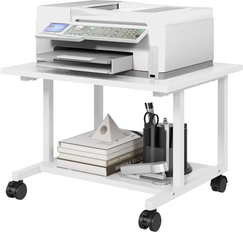 Livofloral 52 x 40 cm Unter-Schreibtisch Druckerständer, Mobiler Druckertisch fürs Homeoffice, Druckerwagen mit Rollen, Großer Druckerständer, Druckerständer für den Schreibtisch, Weiß