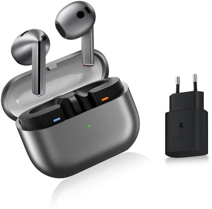 Samsung Galaxy Buds3, Écouteurs sans Fil, Réduction Active de Bruit, Bluetooth, Argent, Audio 360, Galaxy AI, Chargeur Secteur Inclus, (Version FR) [Exclusivité Amazon]