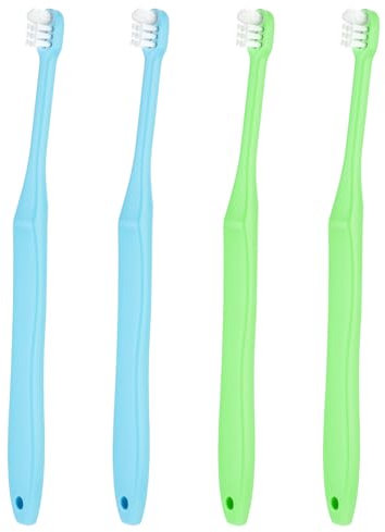 WLLHYF End Tuft Zahnbürste 4 Stück Nylon Weiche Borsten Winzige Kleine Zahnbürste Zahnreinigung für Erwachsene, Rund um Kronen, Brücken, Implantate (2 Blau 2 Grün, 6,89 × 0,59 × 0,51 Zoll)