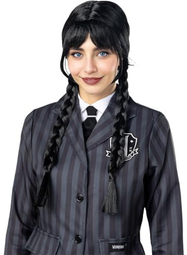 Funidelia | Wednesday Perücke - Wednesday Official Netflix für Damen Addams Family, Halloween, Horrorfilm, Horror - Zubehör für Erwachsene, Zubehör für Kostüm - Schwarz