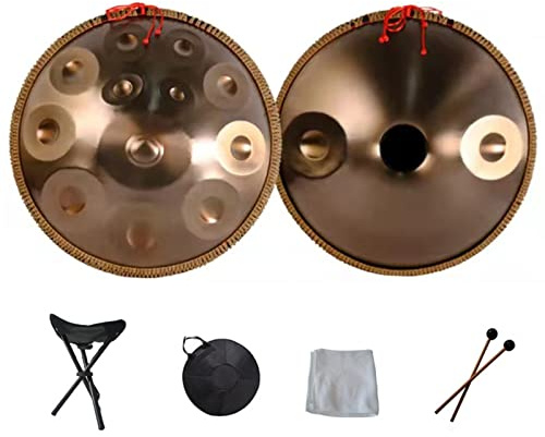 Generic Tambor de mano 9 10 12 14 notas de acero al carbono con bolsa, baquetas, soporte y plumero para meditación, yoga, Zen – Instrumento profesional de percusión en bronce