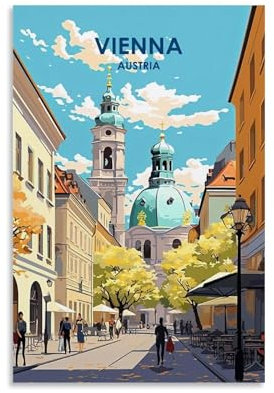XFPOBH Vintage-Reiseposter, Wien, Österreich, Poster, Leinwand, Gemälde, Wandkunst, Bild, Heimdekoration, Druck für Schlafzimmer, Wohnzimmer, 30 x 45 cm, ungerahmter Stil