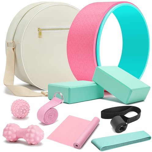 HNCTINNO Yoga-Rad-Set, Schaumstoffrolle für Rückenschmerzen und Dehnung, Yoga-Blöcke mit Gurt, Triggerpunkt-Therapie-Massageball für tiefes Gewebe, 227 kg Kapazität, Rücken-Cracker-Roller