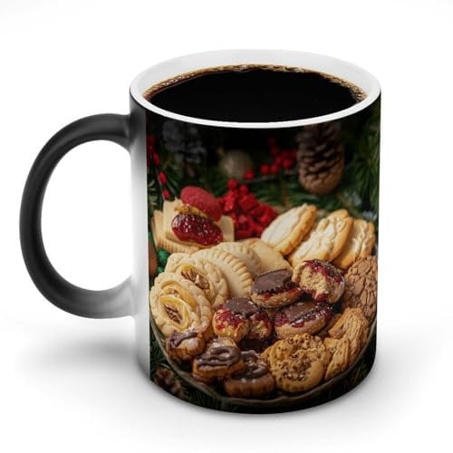 KTNML Color Changing Coffee Mug Plate of Biscuit Printed Heat Changing Sensitive Mug Ceramic Mug Suitable For Both Men And Women