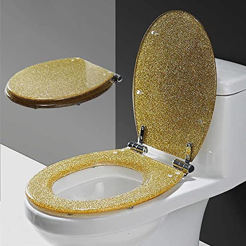 Glitter Finish Gold Soft Close Toilet Seat with Quick Release Hinges Easy Installation and Cleaning