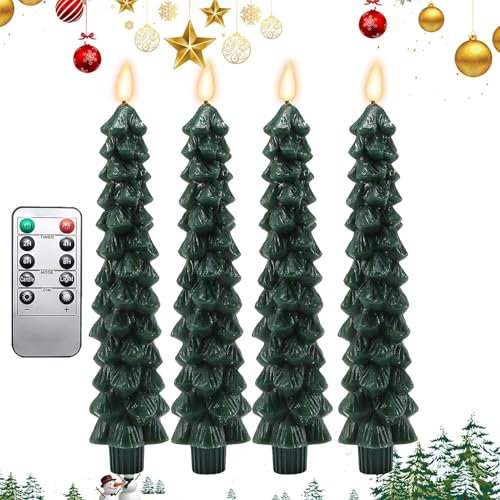 Luci A Candela LED Per Albero Natale, 4 Pezzi Candele Coniche Per Albero Natale A LED, Candele Senza Fiamma Per Albero Natale Con Telecomando, Candele A Fiamma Tremolante Per Decorazioni Domestiche