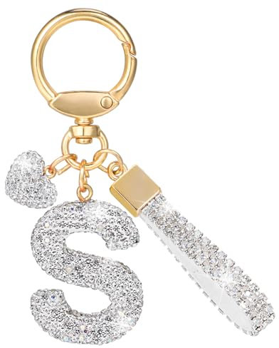 MWOOT Paillettes Porte Clé Lettre avec Strass, Argenté Initial Porte Clé Keychain, Sac Keyring Pendentif Décoratif, Brillant Porte Clef Voiture Charm, Cadeau pour Femme(S)