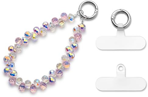 MORSUNBELA Cadena para teléfono móvil, color rosa, para muñeca corta, colgante para teléfono móvil, M, Cristal