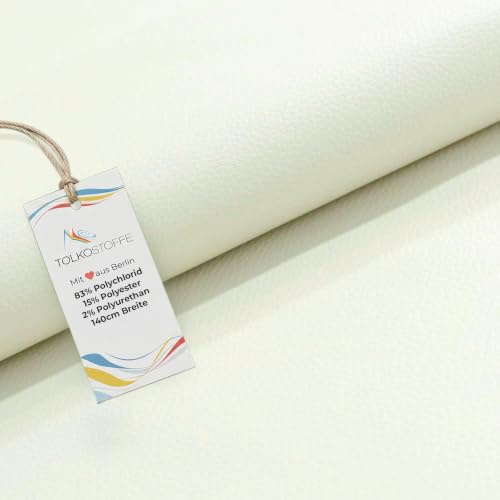 TOLKO 1m Kunstleder Meterware | weiches Premium Lederimitat für Stuhl Bank Sessel Sofa Sitzbezug Bezugstoff in Rindsleder Optik 140cm breit Polsterstoff Polsterbezug Möbelstoff (Ecru)