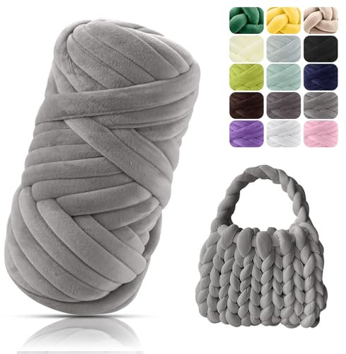 POFIBO Dicke Wolle Garn, 500g Chunky XXL Wolle zum Handstricke, Armstricken wolle, Schlauchgarn, Handstrickgarn, Wolle zum häkeln für Anfänger, Decken,Körbe,DIY-Kunsthandwerk,Länge ca 16m, Dunkelgrau
