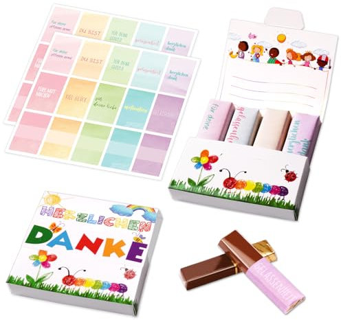 5 Stück Erzieherin Aufkleber Set passend für Merci Schokolade, Geschenk zum Abschied Erzieherin Kita, Abschiedsgeschenk für Erzieher mit vorgedruckten Aufklebern, Danke Schokolade Aufkleber Set