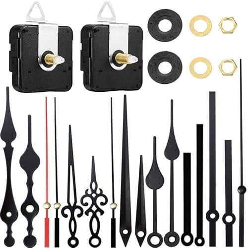 2 Stück Uhrwerk für Wanduhr, Uhrwerke Zum Selbsteinbau Mit Zeiger, Mit 6 Sätzen Uhrzeigern, Uhrwerk Für Wanduhr Lautlos, 18/22 Mm für Die Uhrenreparatur, Ersatz für Uhrenteile