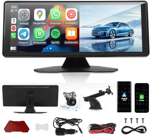 Pantalla CarPlay, radios de coche portátiles compatibles con Apple CarPlay y Android Car estéreo, pantalla táctil IPS, Bluetooth, cámara trasera AHD, AUX/USB/TF para coches, camiones, SUV, Motorhomes