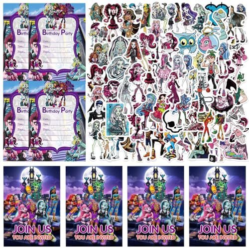 QNUOXEP Monster Geburtstag Party Einladung,Monster Aufkleber,Cartoon Aufkleber,Cartoon Geburtstag Einladungskarten Set für Themed Party, Kindergeburtstags Party Einladungen