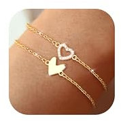 Dochais Herz Armband Damen, 14K Gold Armkette Damen Silber Freundschaftsarmband, Verstellbares Armbänder Gold Geschenk für Frauen Mädchen