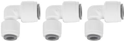 QUARKZMAN 3 raccordi Push to Connect, 1/4 x 5/16 OD per tubo e tubo di accoppiamento rapido, in plastica, connettore angolare a 90 gradi per sistema idrico RO, bianco (6-8 mm)
