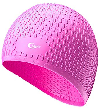 ETZRYSYB Gorro de natación de silicona impermeable, protege las orejas, pelo largo, gorro de piscina, tamaño libre para hombres y mujeres adultos (borgoña)